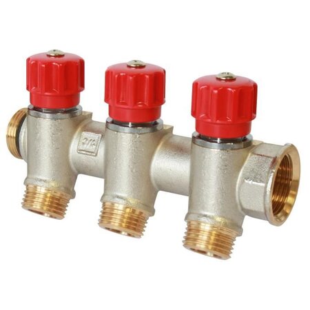 SOMATHERM Collecteur Sanitaire - Mini-Vannes Auto-Etanche - Indexable Mâle Femelle 3/4 - 3 Sorties a Portée Plate Mâle 1/2