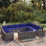 vidaXL Salon de jardin 12 Pièces avec coussins Gris Résine tressée