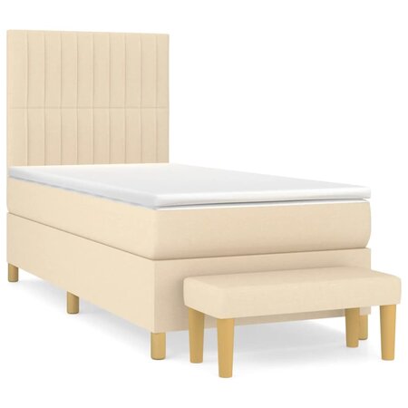 vidaXL Lit à sommier tapissier et matelas Crème 90x190 cm Tissu