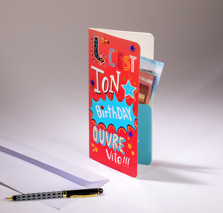 Porte-billet pour offrir billets  chèques  invitations spectacles - happy birthday comics