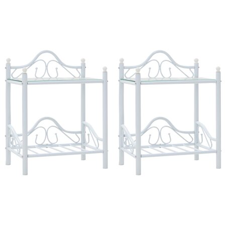 vidaXL Table de chevet 2 Pièces Acier et verre trempé 45x30 5x60 cm Blanc