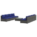 vidaXL Salon de jardin 9 Pièces avec coussins Résine tressée Gris