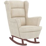 vidaXL Chaise à bascule avec pieds en bois et tabouret Crème Velours