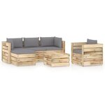 vidaXL Salon de jardin 6 Pièces avec coussins Bois imprégné de vert