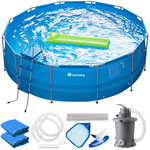Tectake Piscine tubulaire ronde MERINA + bache, échelle et autres accessoires