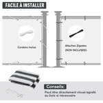 Lot de 2 brise-vue renforcés occultants HDPE haute densité 52 œillets + 4 cordons dim. 5L x 0 90H m gris blanc rayé