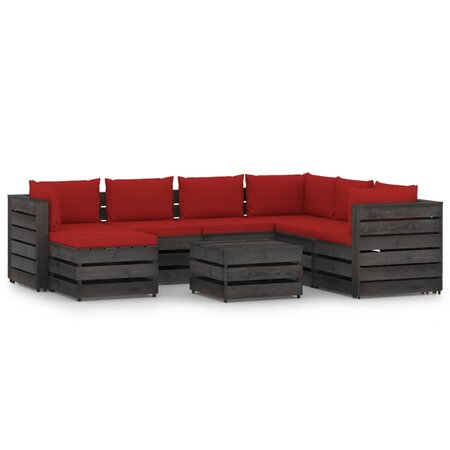 vidaXL Salon de jardin 8 Pièces avec coussins Bois imprégné de gris