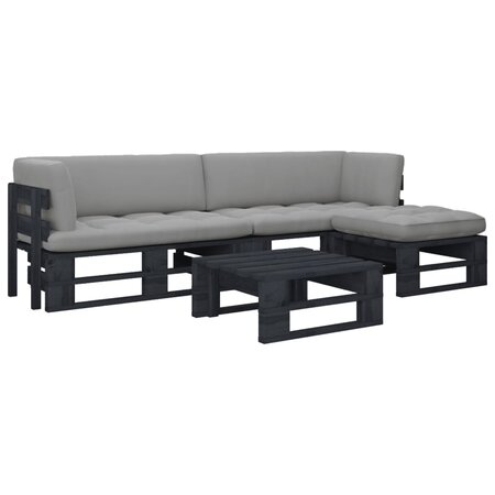 vidaXL Salon de jardin palette 4 Pièces et coussins pin imprégné de noir