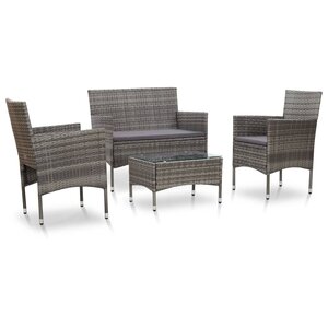 vidaXL Salon de jardin 4 Pièces avec coussins Résine tressée Gris