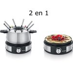 SEVERIN - Fondue Crêpière  2en1 électrique - 8 pers. - 1500W - Caquelon inox amovible -Protection anti-projections - Inox noir