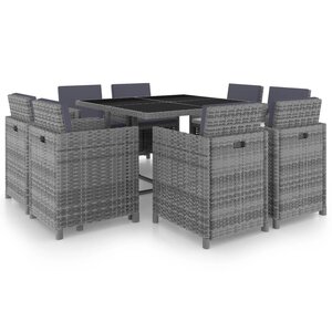 vidaXL Salon de jardin 9 Pièces avec coussins Résine tressée Anthracite
