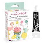 3 colorants alimentaires rose poudré  vert d'eau  jaune pastel + Stylo glaçage noir