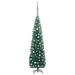 vidaXL Sapin de Noël artificiel mince pré-éclairé et boules vert 210cm