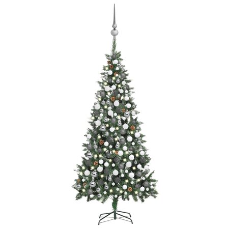 vidaXL Arbre de Noël artificiel pré-éclairé/boules pommes de pin 210cm