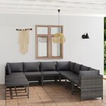 vidaXL Salon de jardin 9 Pièces avec coussins Résine tressée Gris