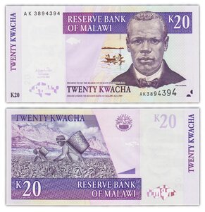 Billet de collection 20 kwacha 2004 malawi - neuf - p52