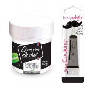 Colorant alimentaire en poudre vert 40 g + Stylo glaçage noir
