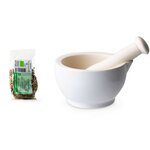 Mortier et pilon en grès blanc + Coriandre en graine bio - 35 g