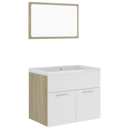 vidaXL Ensemble de meubles de bain Blanc et chêne sonoma Aggloméré