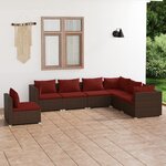 vidaXL Salon de jardin 7 Pièces avec coussins Résine tressée Marron