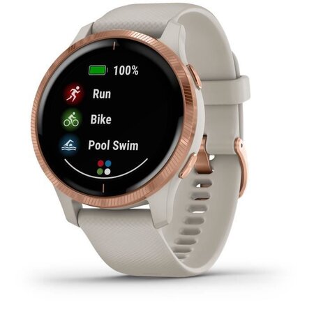 Garmin Venu - Montre connectée GPS avec écran Amoled - Rosegold / Beige