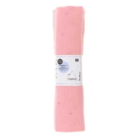 Tissu double gaze de coton 50 x 130 cm - 130 g / m² - saumon et hot foil