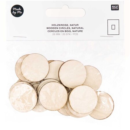 20 disques en bois naturel - petit 28 mm