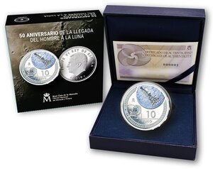 Pièce de monnaie 10 euro Espagne 2019 argent BE – Premiers pas sur la lune