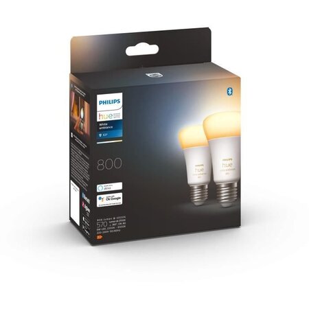 Philips hue blanc ambiance - ampoules led connectées e27 - compatible bluetooth - pack de 2