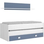 Lit gigogne enfant 2 x 90 x 190 cm avec tiroir de rangement + 1 étagère - chêne blanc/bleu
