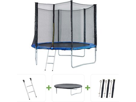 Trampoline "Joycy" - Ø 3 05 m - Avec Filet + échelle + couverture + kit d'ancrage