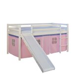 Lit Simple Blanc 90x200 en hauteur avec echelle et rideau rose et toboggan