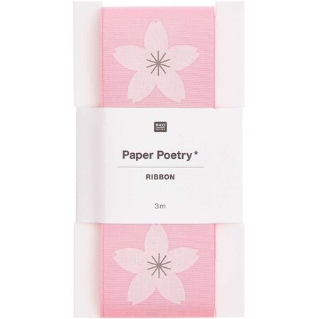 Ruban de taffetas rose - motif Sakura
