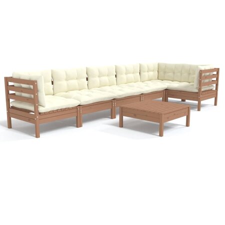 vidaXL Salon de jardin 7 Pièces avec coussins Marron miel Bois de pin
