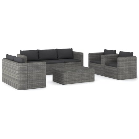 vidaXL Salon de jardin 8 Pièces avec coussins Résine tressée Gris