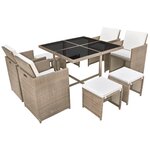 vidaXL Salon de jardin encastrable avec coussins 9 Pièces Rotin Beige