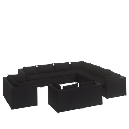 vidaXL Salon de jardin 11 Pièces avec coussins Noir Résine tressée