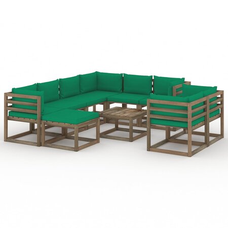 vidaXL Salon de jardin 10 Pièces avec coussins Vert