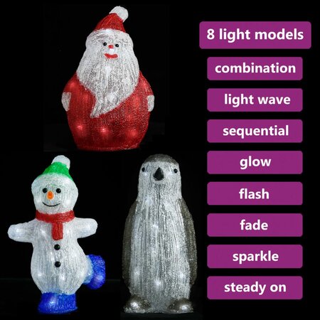 vidaXL Set de figurines de Noël LED 3Pièces Acrylique Intérieur/extérieur