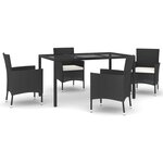 vidaXL Mobilier à dîner de jardin et coussins 5Pièces Noir Résine tressée