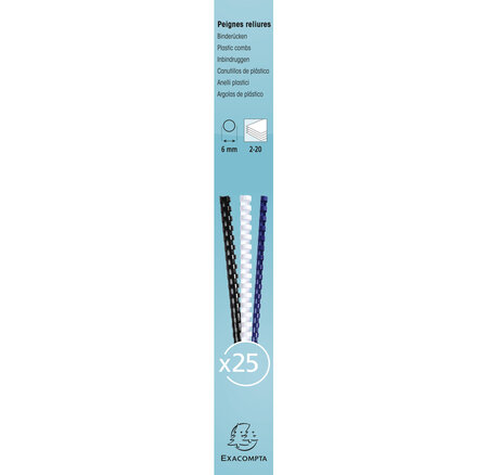 Boite 25 Reliures Spirales Plastique 6mm - Exacompta