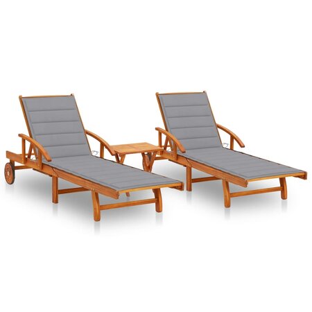 vidaXL Chaises longues 2 Pièces avec table et coussins Acacia solide