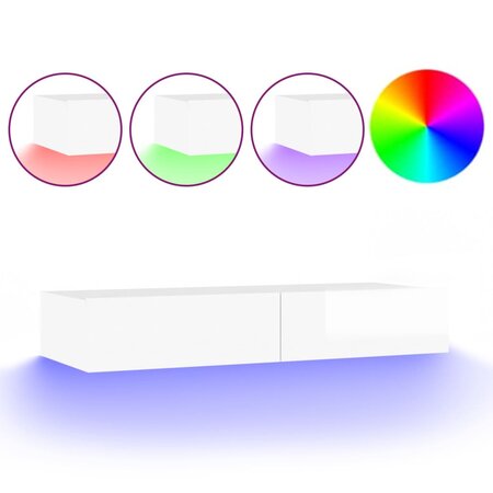 vidaXL Meuble TV avec lumières LED Blanc brillant 90x35x15 5 cm