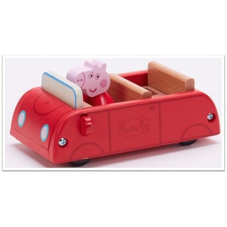 Peppa pig - voiture en bois rouge avec 1 personnage