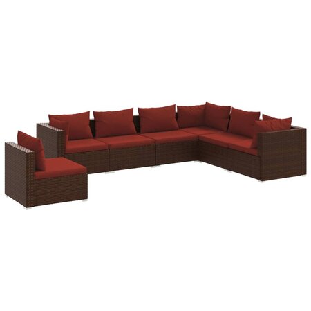 vidaXL Salon de jardin 7 Pièces avec coussins Résine tressée Marron