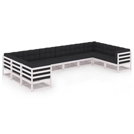 vidaXL Salon de jardin 10 Pièces avec coussins Blanc Bois de pin massif