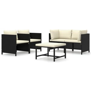 vidaXL Salon de jardin 5 Pièces avec coussins Résine tressée Noir
