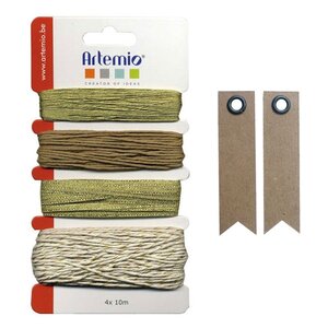 Assortiment de ficelles dorées + 20 étiquettes kraft Fanion