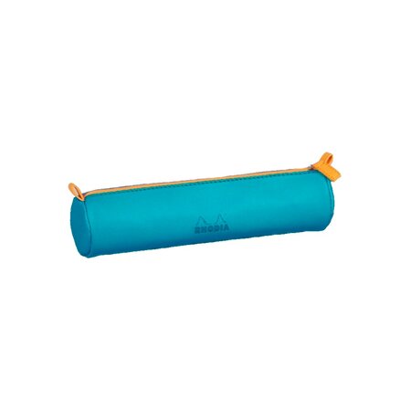 Rhodia : trousse ronde simili cuir 5.5 x 21.5 cm - turquoise
