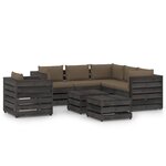 vidaXL Salon de jardin 8 Pièces avec coussins Bois imprégné de gris